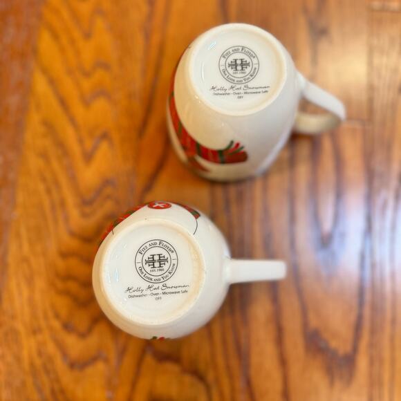 Four Fitz And Floyd Holly Hat Snowman Christmas Coffee Mugs Tea Cups Set of 4 - Picture 9 of 16